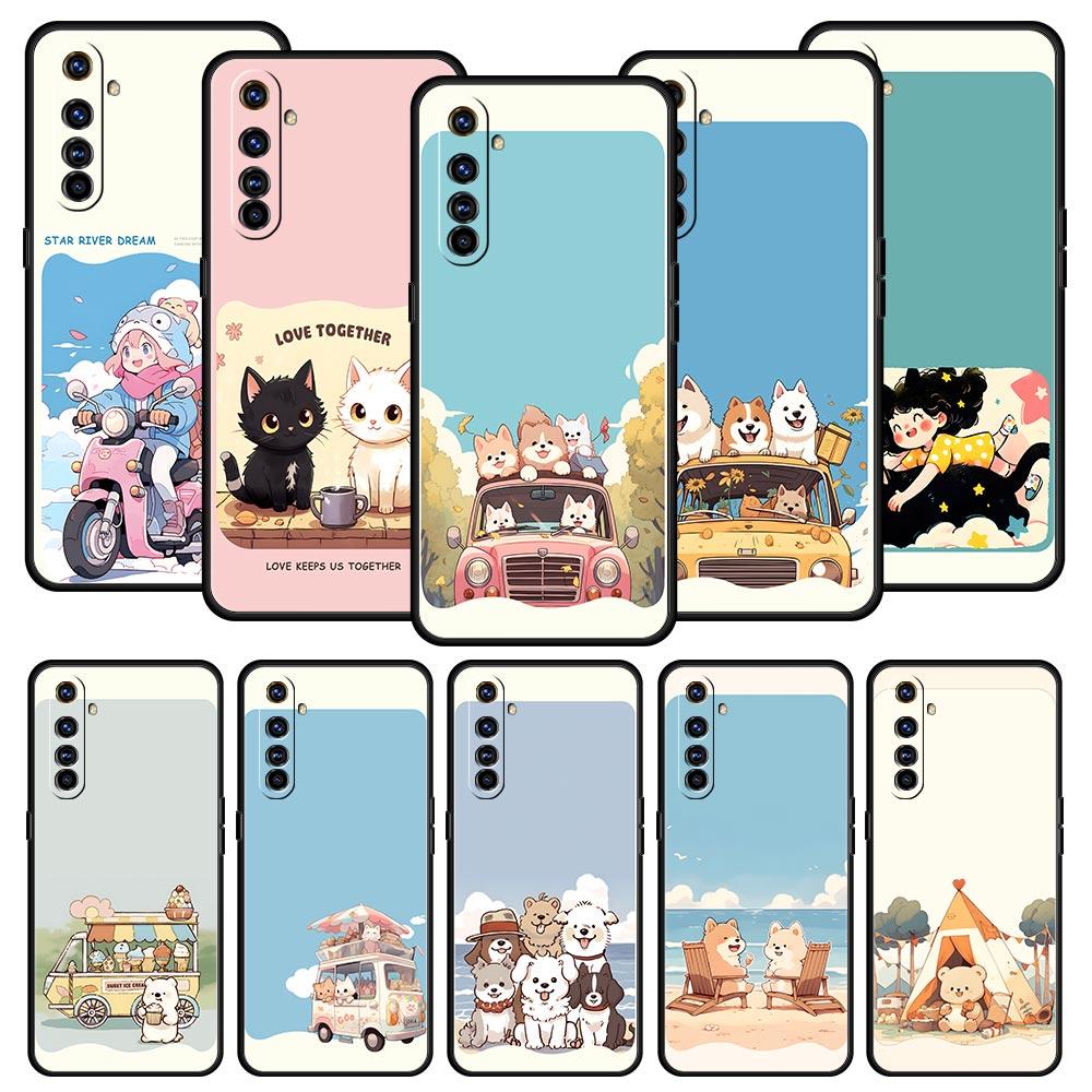Cute Cartoon Dog Cat Vehicle Case For Realme 16 15T 14 13 12 11 10 4G 9 8 5G Pro Plus C21 C25 C35 GT5 GT3 Neo 2 3 3T 5 Cover