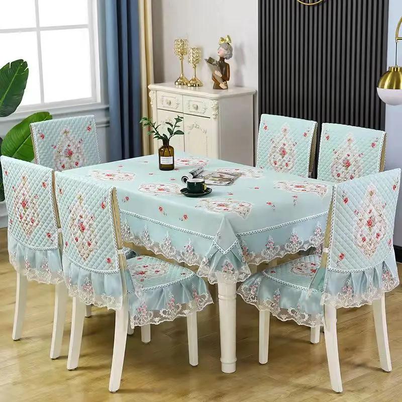 Rectangular Dining Table Cloth Chair Cover Set Jacquard Lace Non-slip Chair Cushion Home Decor Chair Backrest Mat Stool Cover