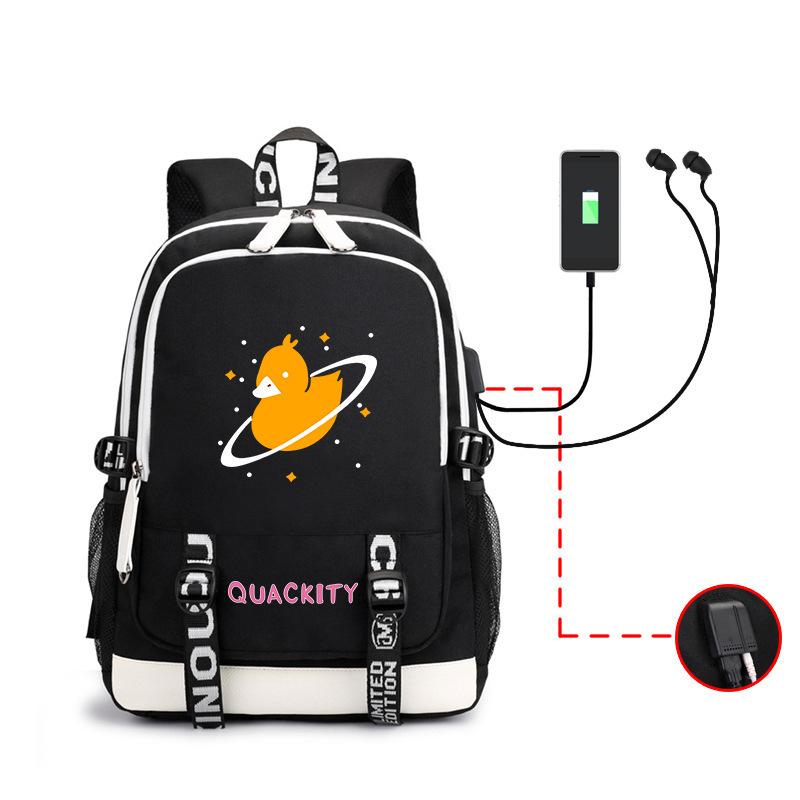 Internet celebrity blogger Quackity backpack male and female anime USB large capacity charging backpack outdoor printed logo
