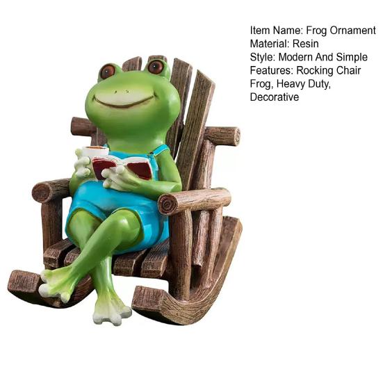 Rocking Chair Frog Figurine Resin Reading Cartoon Frog Figurine Sculpture Home Office