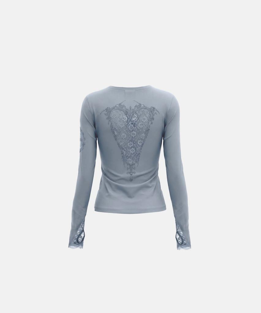 BADBLOOD H.B.B. Lace Back Point Crew Neck Long Sleeve - Blue