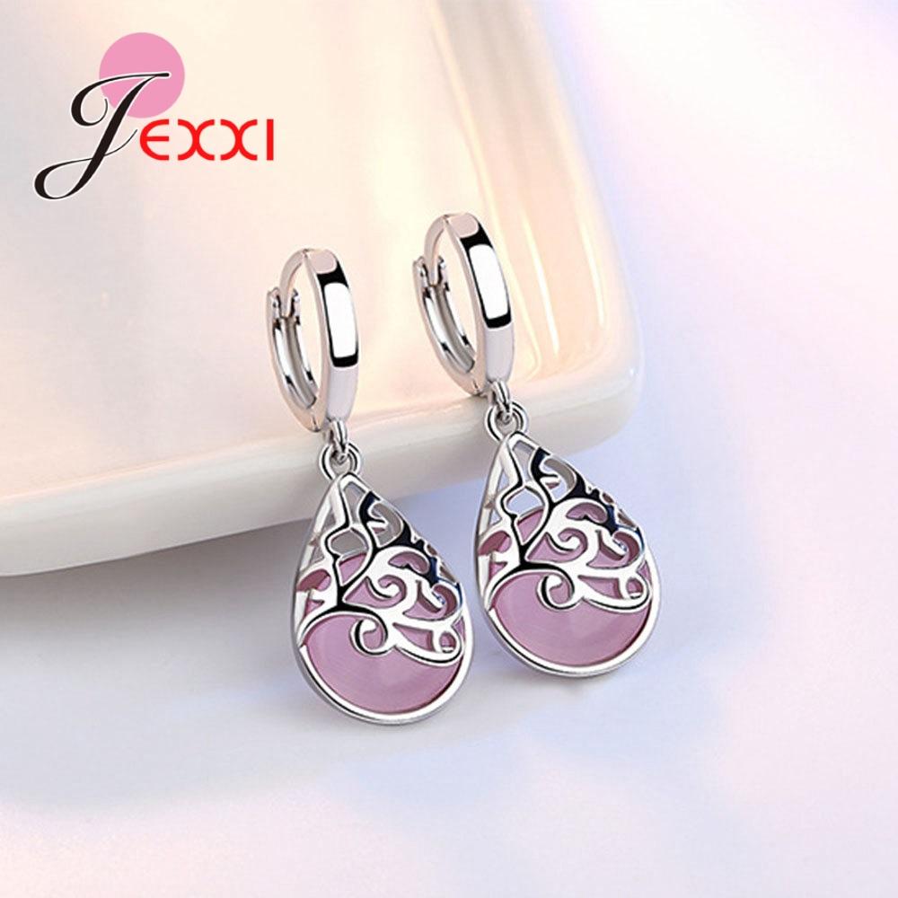 Original Real 925 Sterling Silver Jewelry Water Drop Opal Cat Stone Hollow Tear Design Earrings For Women Ladies