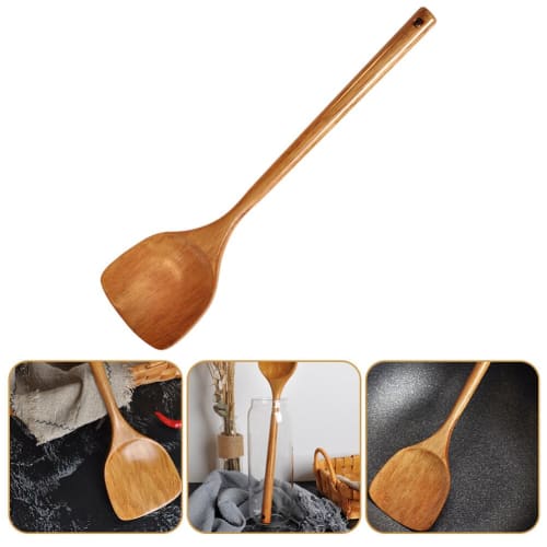 Luxshiny Wooden Wok Spatula Turner with Long Handle, Frying Shovel, Wok Shovel, Cooking Spoon, Kitchen Utensil, Flat Frying Spatula, Cooking Shovel, F