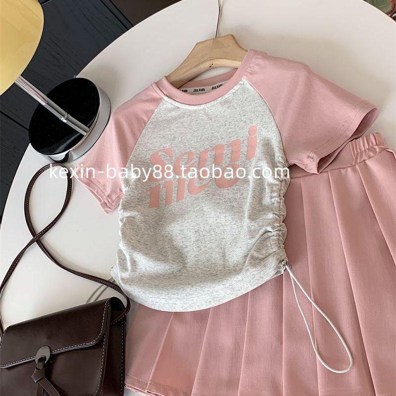 Academy Style Girls Pleated Skirt & T-Shirt Set 2026 - Trendy Two-Piece for Medium & Large Children 130 cm