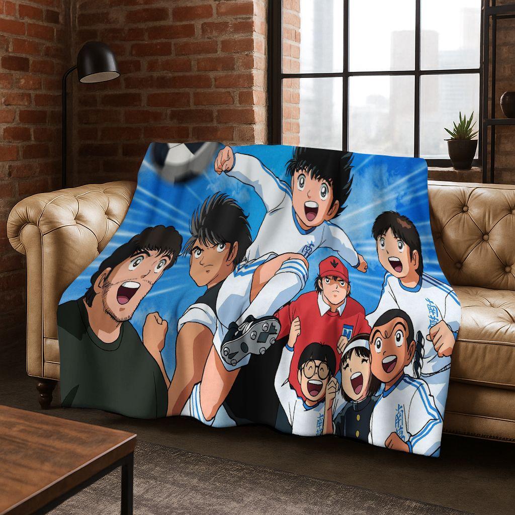 3D Cartoon Captain Ozora Tsubasa Football Anime Flannel Blanket,Warm and Cozy Soft Throw Blanket for Home Bedroom Bed Sofa Cover
