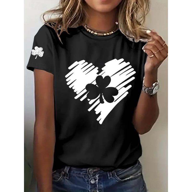 Cute Animal Lady T-Shirt - Green Lucky Clover - 3D Printed Women's Clothing Top