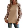 Ladies' Casual And Fashionable Diamond Patterned Patchwork Long Sleeved Round Neck Top