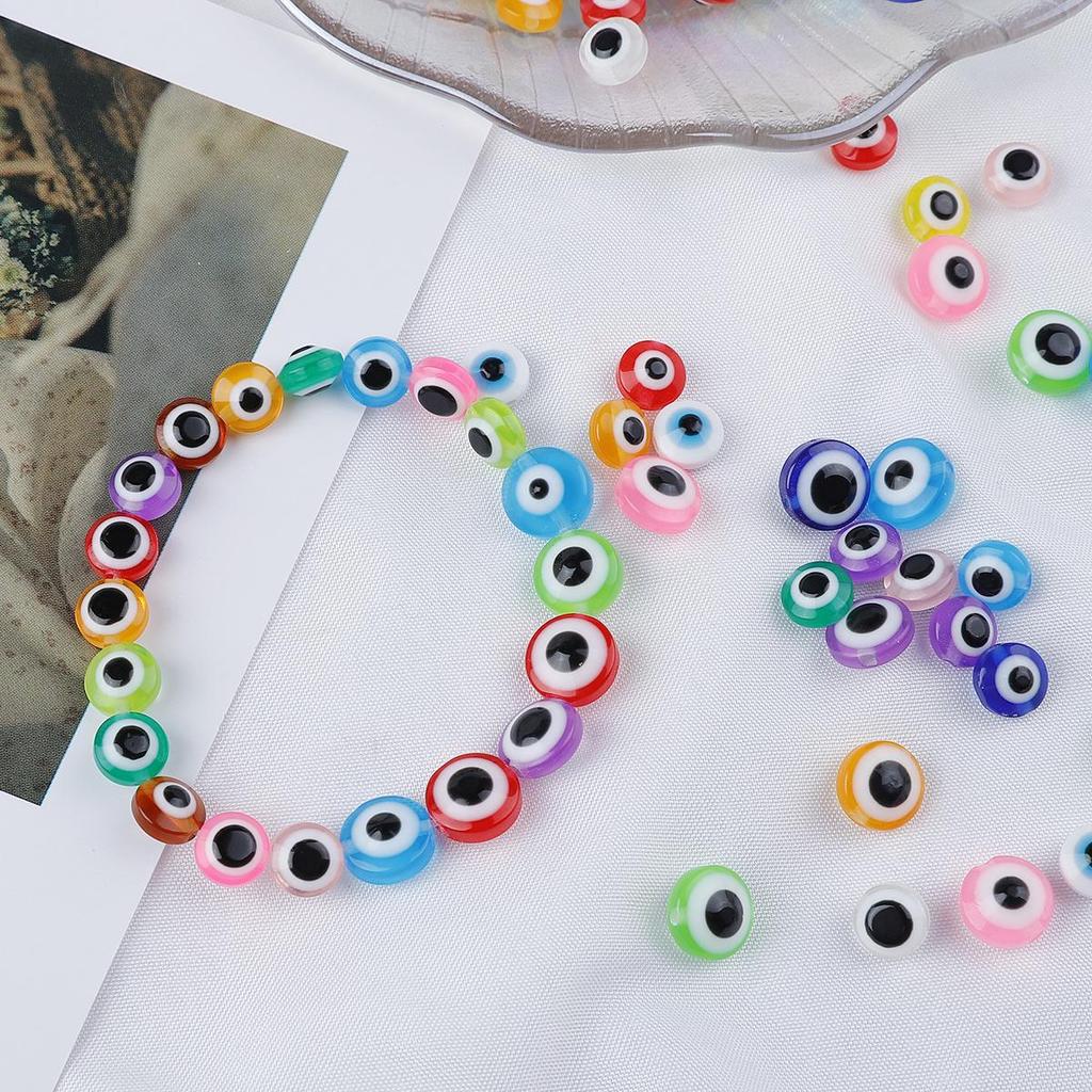 50Pcs 8/10mm Oblate Evil Eye Resin Spacer Beads for DIY Bracelet Necklace Jewelry Making
