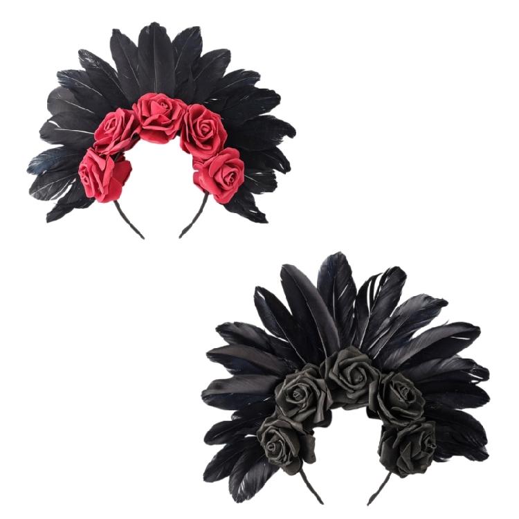 Stylish Halloween Feather Headband with Floral Details Cosplay Hair Decoration Suitable for Adults and Teens Party Wear