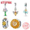 Original Copper Charms Chrysanthemum Fower Yellow Beads Fit Bracelet Accessories Charms Jewelry Making Fine Gift