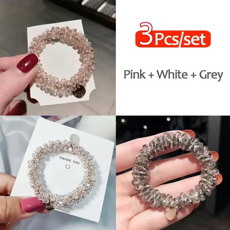 

3/6pcs Luxury Crystal Beaded Hair Ties Large Elastic Ponytail Holders for Women Stylish Female Hair Accessories