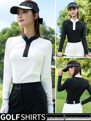 PGM Women's Slim Fit Long Sleeve Vertical Stripe Golf Polo