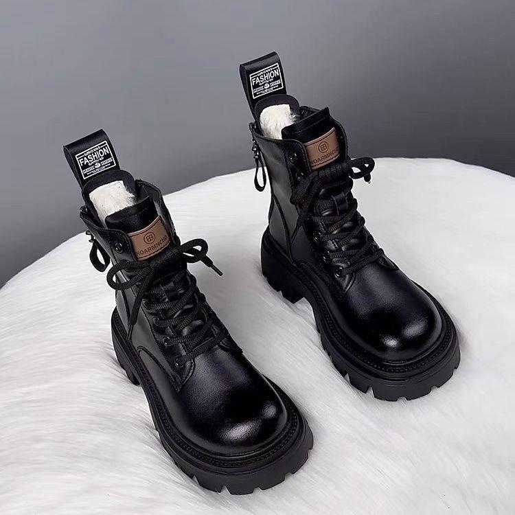 2025 Women's Genuine Leather Thick-Soled Martin Boots - New Fashion Fleece-Lined Warm Ankle Snow Boots
