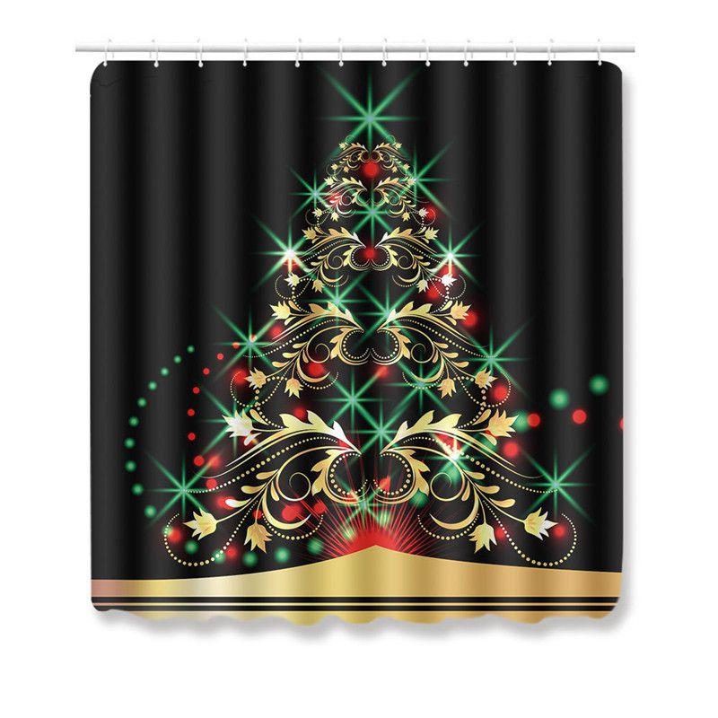4pcs Shower Christmas Curtain Toilet Cushion Set Cover Mat Pad Rug Xmas Bathroom