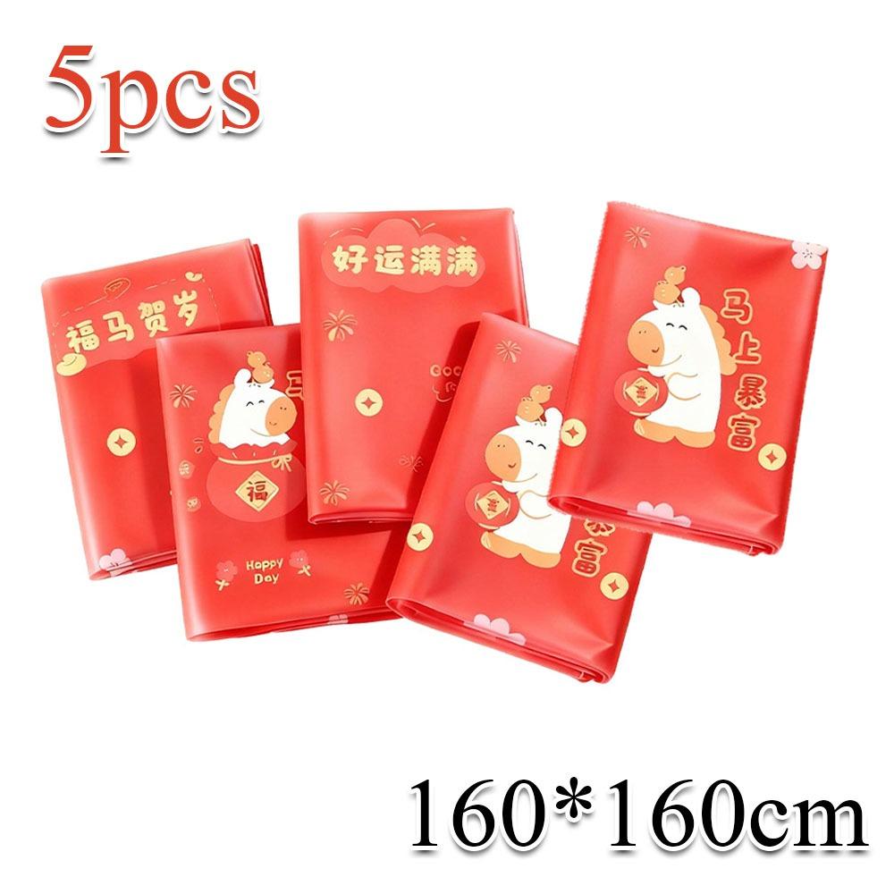 

5pcs Disposable New Year Table Cloth Oil-proof Waterproof Horse Year Decoration Tablecloth Wash-Free Table Cover