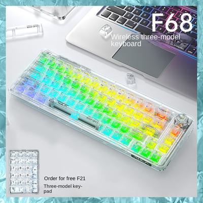 F68 Bezdrátová Bluetooth Třírežimová Transparentní Mechanická Klávesnice Hot Swap Ledový krystal Led Těsnění Duše Těsnění Vlastní