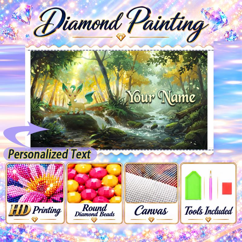 Personalized Leafeon Diamond Art Custom Name 5D Diamond Painting Full Drill DIY Craft