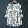 Women's Fashionable And Casual Shirt Long-sleeved V-neck Print Cotton And Linen Blouse
