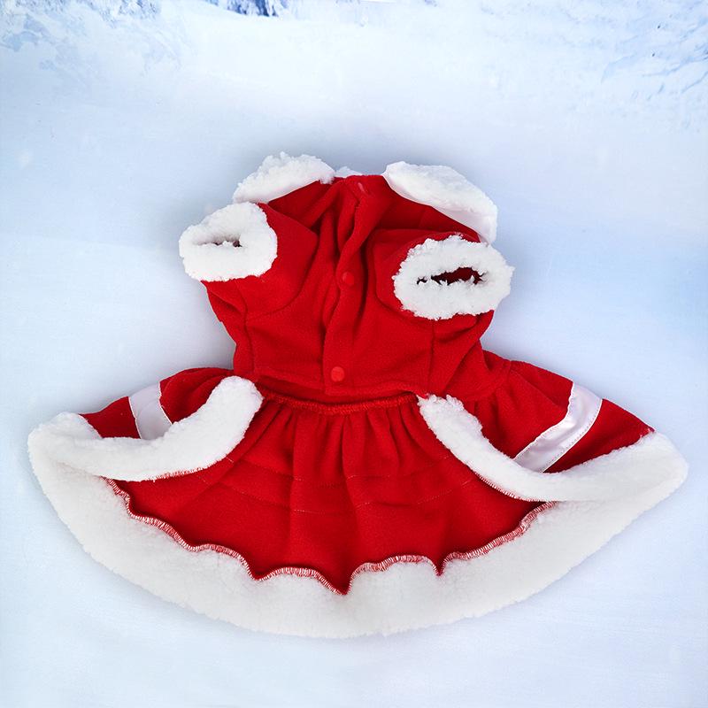 Thickened Red Santa Pet Dress with Bell and Peter Pan Collar