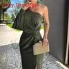 Summer Off Shoulder Wrap Dress With Slit In Stretch Polyester For Casual Wear