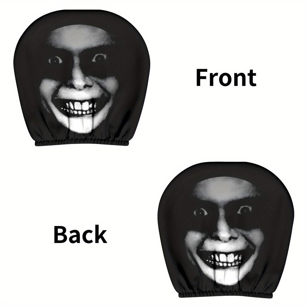 2pcs Horror Theme Printed Pattern Car Headrest Protective Cover, Comfortable and Fashionable Car Seat Headrest Protective Cover