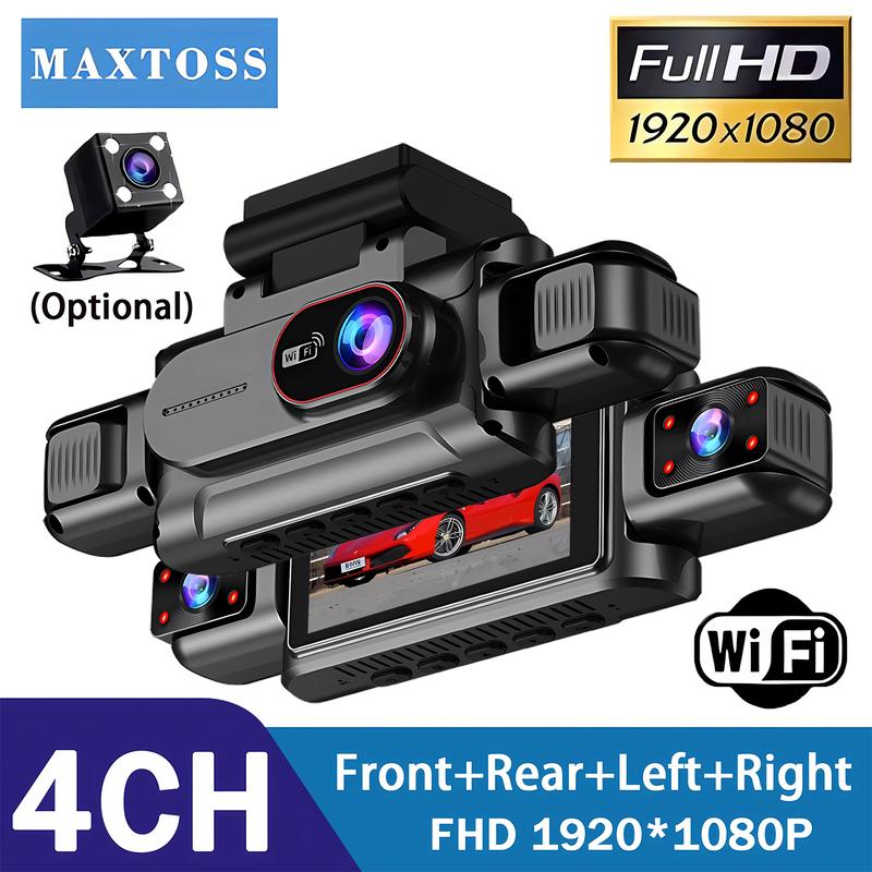 4 Channel Car DVR UHD 1080P 4-Lens Cabin Vehicle Dash Cam 360° All Sides Car Camera Wifi Video Driving Registrator Black Box