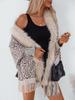 Leopard Print Fur Collar Knitted Cardigan: Autumn/Winter Batwing Sleeve Cape