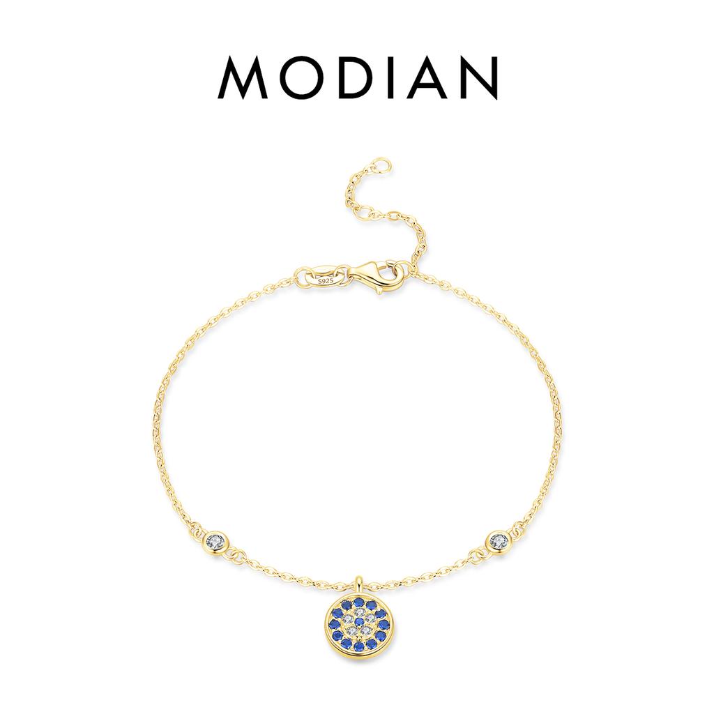 MODIAN Pure 925 Silver Luxury Turquoise Blue Eyes Clear Cubic Zircon Crystal Link Chain Bracelet For Women Fine Jewelry