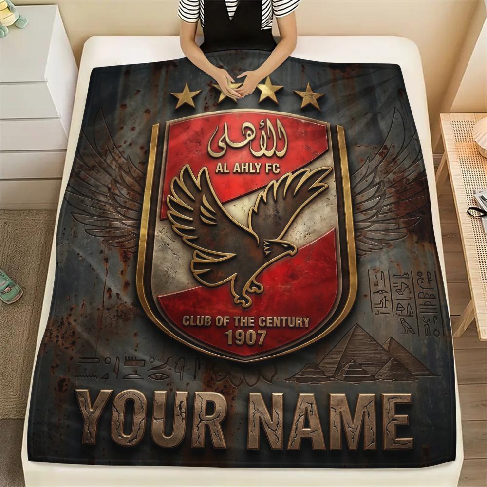 Custom Name Al Ahly SC Flannel Blanket, High quality Comfortable for All Seasons, Home Decor, Warmth and Comfort