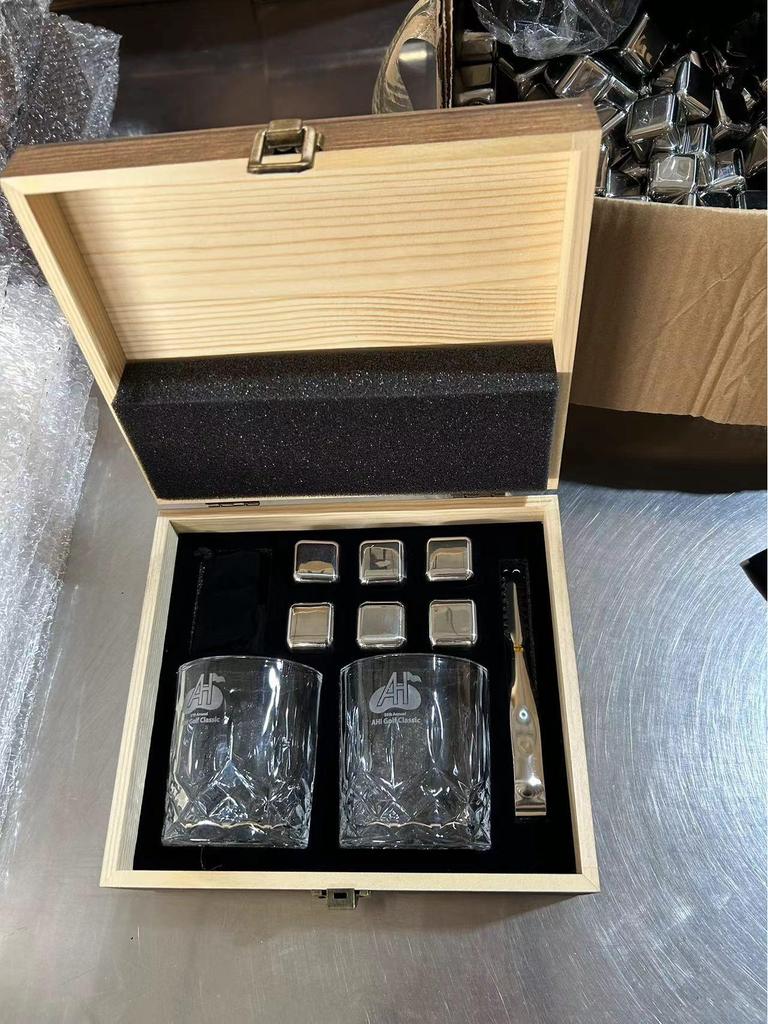 Ice Wine Glass Wooden Gift Box - Retro Distressed Flip-Top for Ice Wine, Whiskey Glass, or Stones