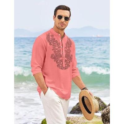 Men’s Cotton Blend Short Kurta with Full Sleeves and Ethnic Neck Design | Casual Crinkle Texture Kurta with Mandarin Collar