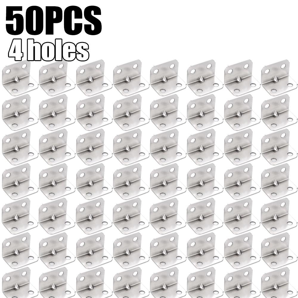 50/10x Stainless Steel Corner Brackets Universal for Cabinets Drawers Windows Wood Furniture 90 Degree Right Angle Fixed Bracket