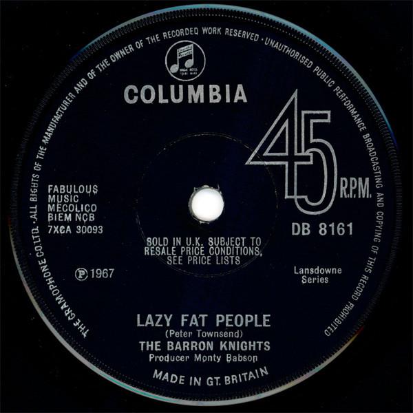 

7inch Record BARRON KNIGHTS - Lazy Fat People DB8161 Columbia 1967 UK Pop Used