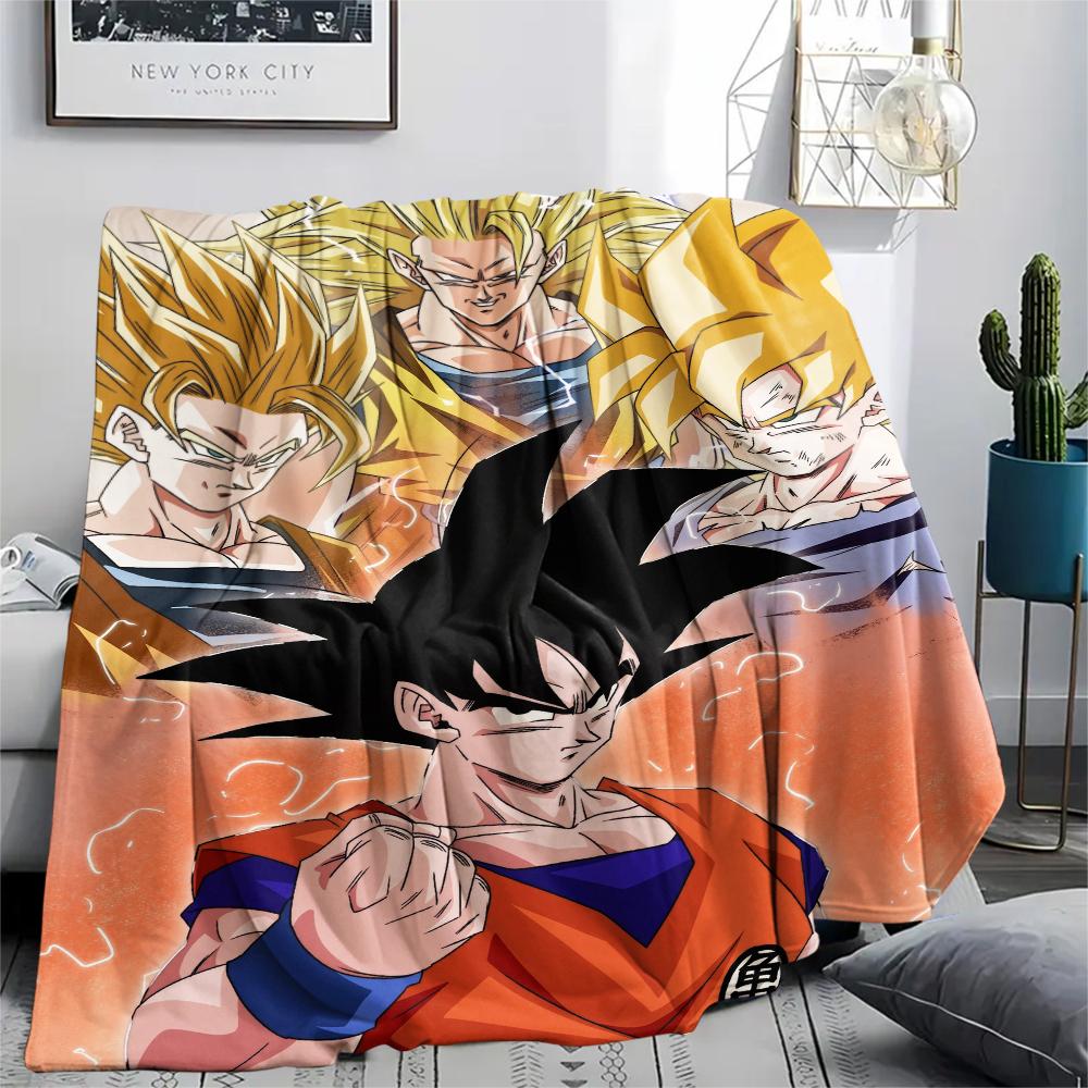 Goku Cartoon Pattern Flannel Blanket, High Quality Comfortable for All Seasons, Home Decor, Warmth and Comfort, Perfect for Gifts.
