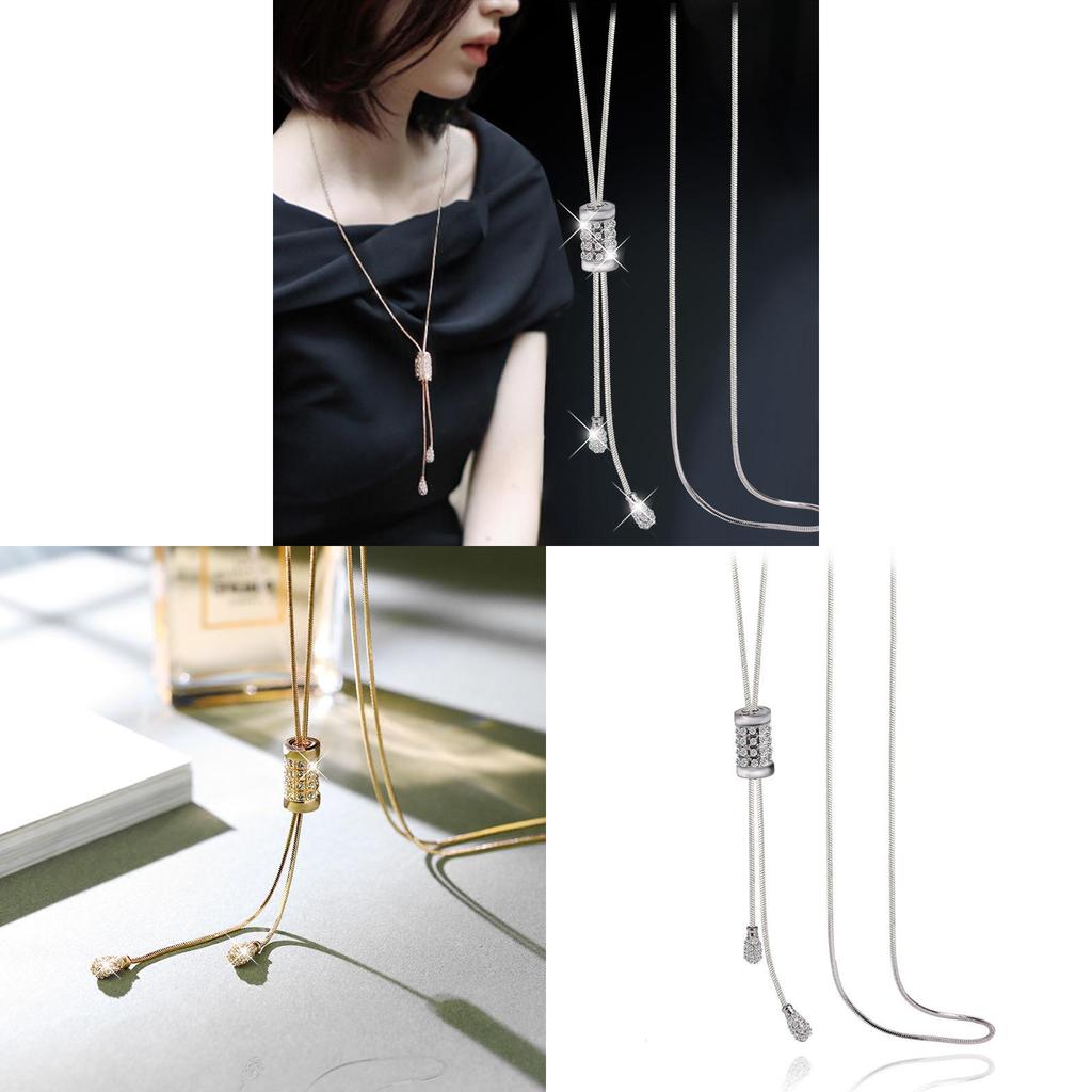 Korean Style Long Sweater Chain With Rhinestone Pendant For Casual Wear And Gifts