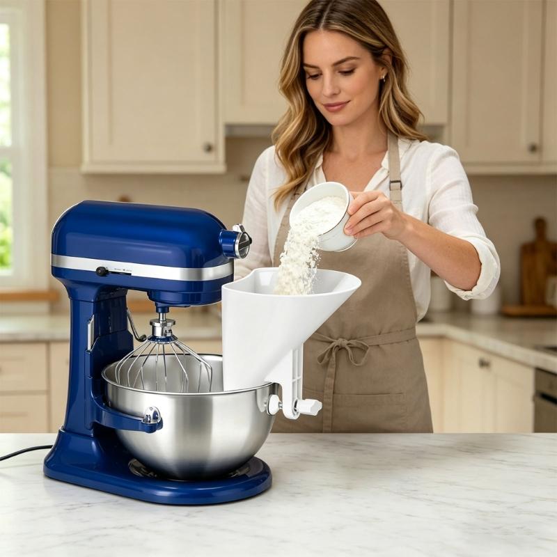 Universal Stand Mixer Flour Funnel With Nonslip Base And Wide Mouth Kitchen Accessories Perfect For Cakes And Breads