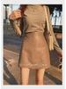 2024 Women's Autumn/Winter High-Waisted Retro A-Line Coffee Matte PU Leather Skirt