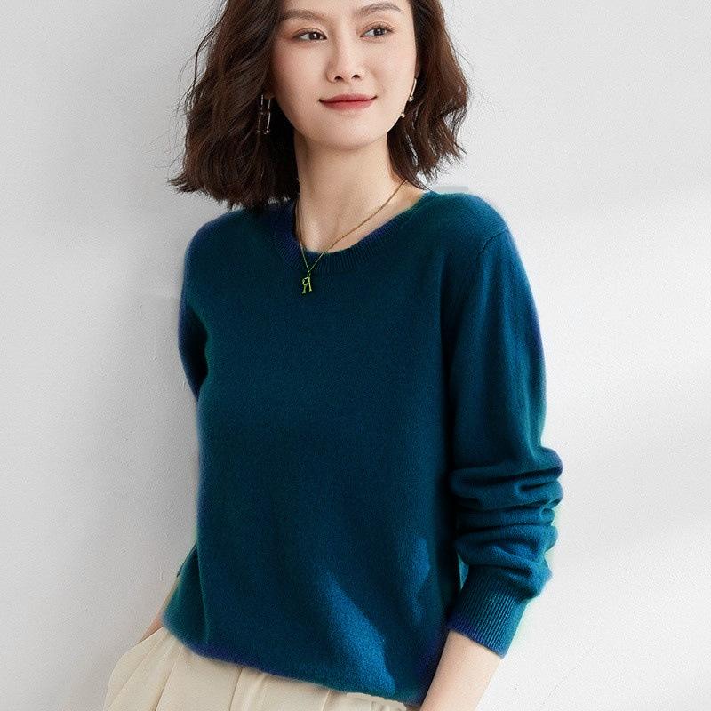 Maglione da donna in maglia girocollo a maniche lunghe maglione a tinta unita per primavera e autunno