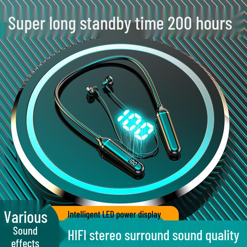 Neck-Hanging Semi-In-Ear Sports Bluetooth Earphones with Digital Display and Large Capacity