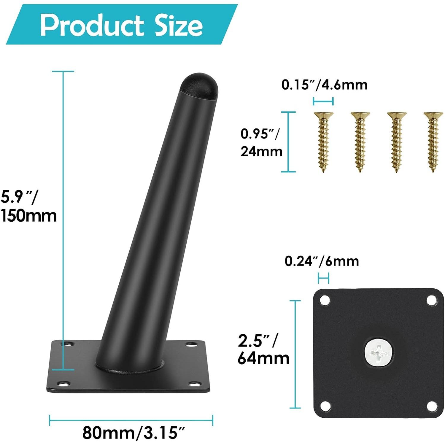 

Комплект из 4 ножек для мебели, 20 см конические наклонные / вертикальные ножки для мебели, сменные ножки для шкафа, ножки для дивана 15cm чёрный