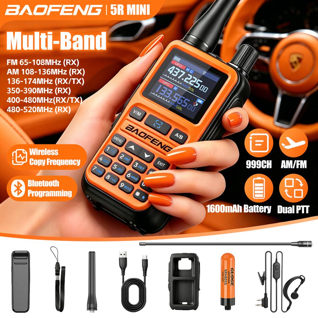 Baofeng 5Rmini Walkie-Talkie Bluetooth Programming Aviation Receiver Dual PTT Transmitter Key Outdoor Travel Baofeng Handheld RA