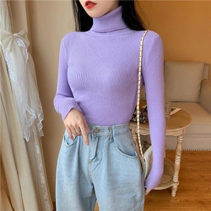 Autumn Winter Thick Sweater Women Knitted Ribbed Pullover Sweater Long Sleeve Turtleneck Slim Jumper Soft Warm Pull Femme