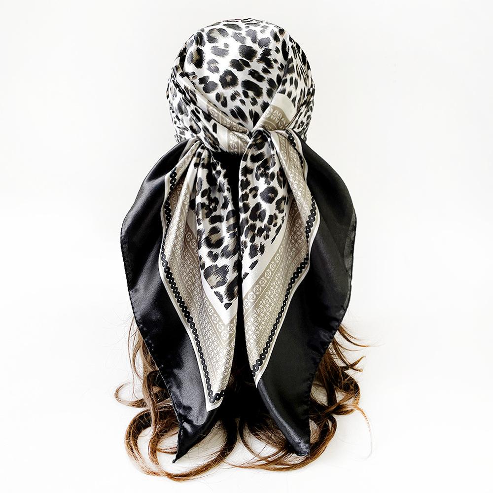 Artificial Silk Scarf 90cm Women's New Arrival Headscarf Satin Square Scarf Leopard Print Shawl