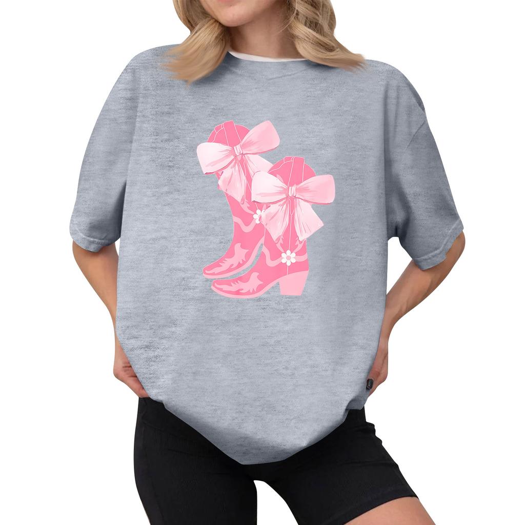 Dámské ležérní tištěné tričko s kulatým výstřihem, svetr s krátkým rukávem