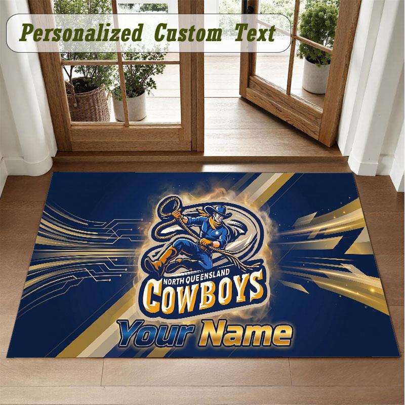 Crystal Velvet Square Rug Custom NameNorth Queensland Cowboys Pattern Non Slip Home Floor Decor Rug