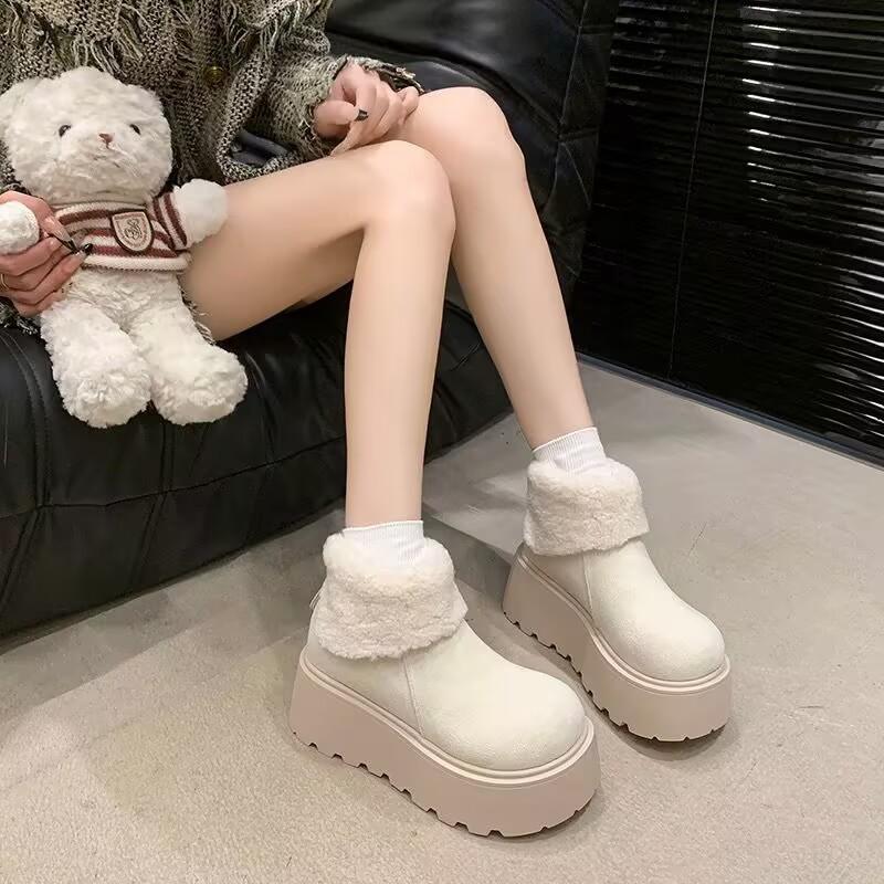 White heightened velvet thickened thick-soled snow boots, new winter warm and non-slip cotton shoes