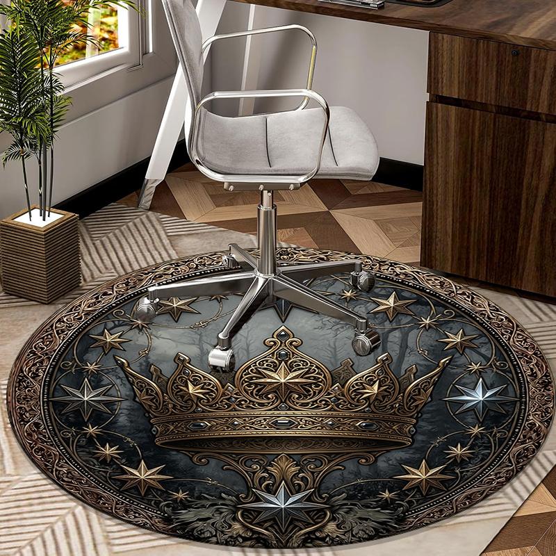Royal Crown Stars Round Carpet Chair Cushion Round Entryway Rug, Soft Round Rugs for Living Room, Bedroom, Circle Carpet Decor Gifts