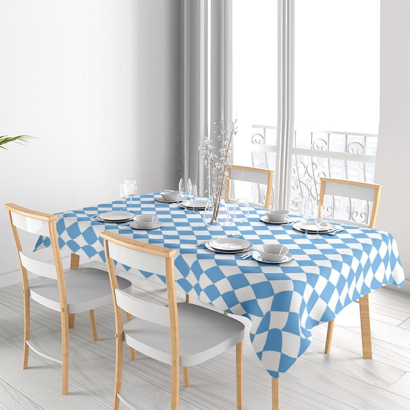 Tablecloth Checkered Blue White Kitchen Dining Room Decor Farmhouse Waterproof Modern Reversible Washable Placemats Set Perfect