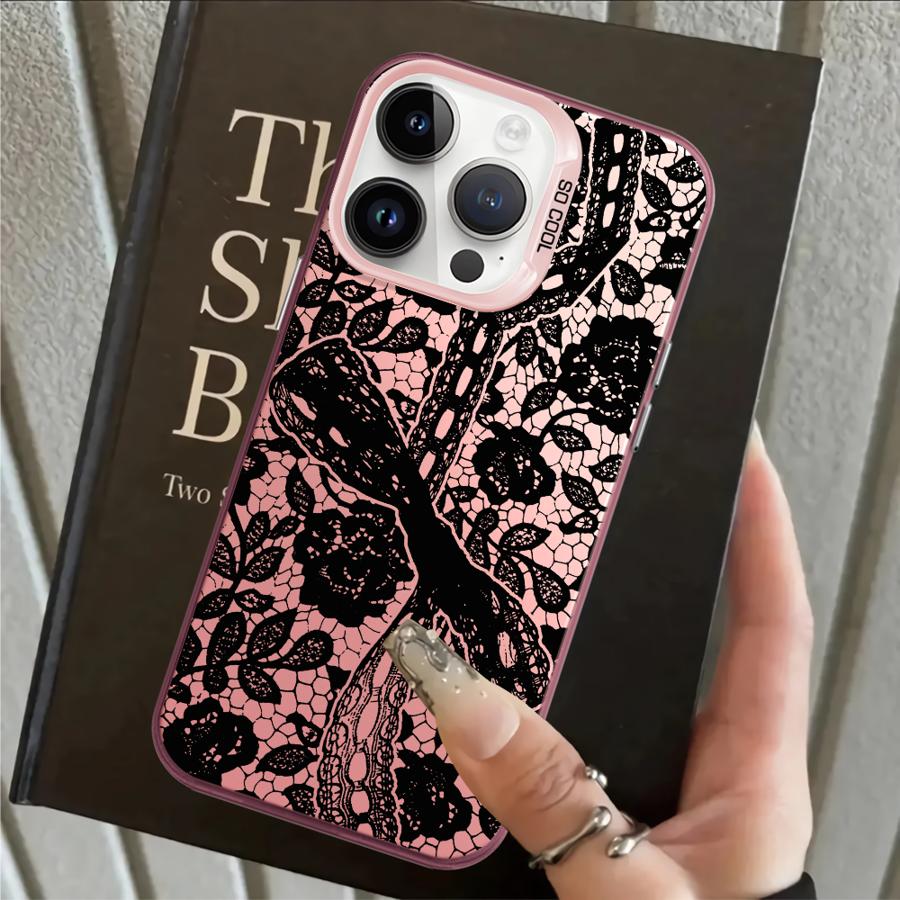 

Case for iPhone 17 Pro Max 13 Pro 12 15 Plus XR 16 Air 14 11 XS Back Phone Cover Black Lace Fashion iPhone 16