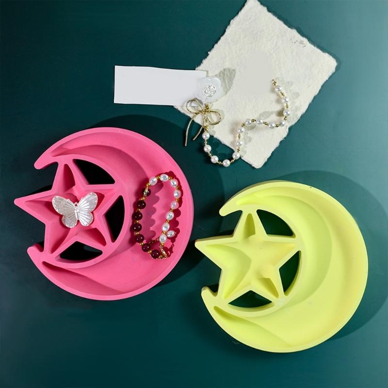Sturdy Star and Moon Silicone Mold Round Tray Home Accessory for Crafting Supplies and Creative Storage Solution
